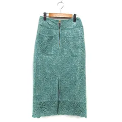 レディアゼル REDYAZEL レース フレア スカート マキシ丈 スリット フロントジップ コットン混 M 緑 グリーン /NT19