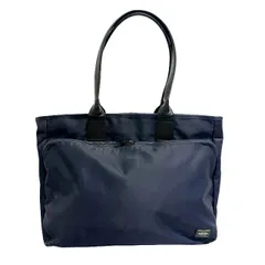 ポーター PORTER TIME TOTE BAG タイム レザー ナイロン トート バッグ 紺 黒 ネイビー ブラック ブランド古着ベクトル 中古●▲260221