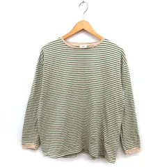 コーエン coen ボーダー カットソー Tシャツ リブ ボートネック コットン 綿 ゆったり 長袖 L ベージュ 緑 グリーン /NT12