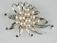 【USED/A】アコヤ真珠 パール ブローチ シルバーメッキ