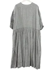 ネストローブ nest Robe リネンギンガム バルーンスリーブ ワンピース F ネイビー 紺 2way 麻