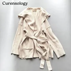 Curensology カレンソロジー セーラーカラーコットンフレアカーディガン ニットジャケット ガウン ベルテッド ベルト付き 2WAY ビッグカラー ミラノリブ 綿 コットン混 エクリュ 日本製 フリーサイズ 定価3.1万  きれいめ 春アウター 美品のサムネイル
