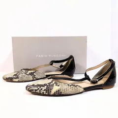 箱付き◎【FABIORUSCONI】ファビオルスコーニ フラット パンプス サンダル ストラップ おしゃれ パイソン柄 蛇柄 大人コーデ 大人スタイル こなれ感 高級感 エレガント レディース 黒 ブラック ベージュ /M43078HH