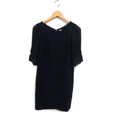 アプワイザーリッシェ Apuweiser-riche ワンピース シフォン Iライン ミニ ウール 五分袖 バックジップ ラウンドネック 2 黒 ブラック /NT33