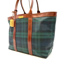 【良品】Ralph Lauren ラルフローレン PVC チェック ハンドバッグ トート グリーン 緑色 A4可 書類 ファイル ユニセックス 男女兼用