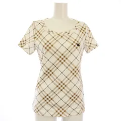 バーバリーブルーレーベル BURBERRY BLUE LABEL Tシャツ カットソー 半袖 チェック柄 ホース 刺繍 38 白 ベージュ /TK