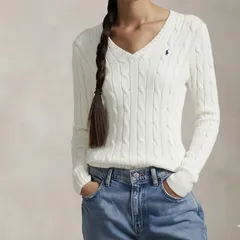 【新品未使用】ポロラルフ ローレン 長袖Vケーブルニットセーター ホワイト