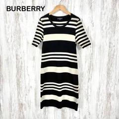 BURBERRY LONDON バーバリーロンドン ワンポイントロゴ マルチボーダー クルーネック コットンニット 半袖 タイトワンピース ベージュ