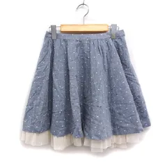 ボンメルスリー BON MERCERIE 裾チュール フレアスカート ミニ 柄刺繍 綿麻 36 ネイビー 紺 /FT41