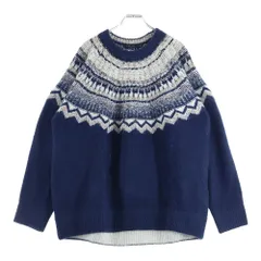niko and (ニコアンド) ノルディック柄 クルーネックニット ネイビー
