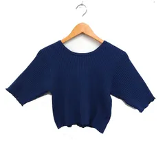 ミスティック mystic バックスリット 半袖 リブ ニット セーター ショート丈 半袖 丸首 無地 F ネイビー 紺 /FT5