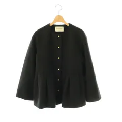 ユナイテッドアローズ UNITED ARROWS ペプラム ショート コート ノーカラー 36 ブラック /HK ■OS