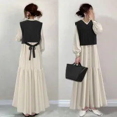 送料無料 シャツワンピース 即購入OK ニットベスト 2点セット きれいめ 春 秋 レデイース ロングワンピース 大 おしゃれ