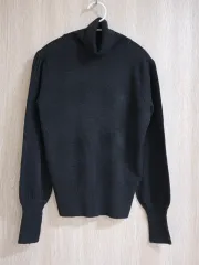 ブラック タートルネック ニット パフスリーブ S