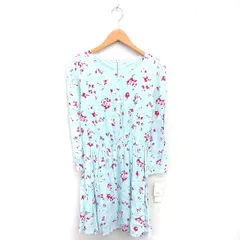 インデックス INDEX タグ付き ワンピース 花柄 膝下丈 プルオーバー フレア 薄手 長袖 M ライトブルー 青 /TT