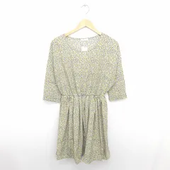 インデックス INDEX タグ付き ワンピース 膝下丈 フレア 総柄 薄手 長袖 L グレー イエロー /TT