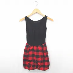 リップサービス LIP SERVICE タグ付き ワンピース ミニ チェック フリル 切替 ノースリーブ 9 黒 赤 ブラック レッド /TT