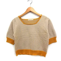 レトロガール RETRO GIRL スクエアネック サマー ニット セーター 半袖 クロップド丈 総柄 F オレンジ /FT42