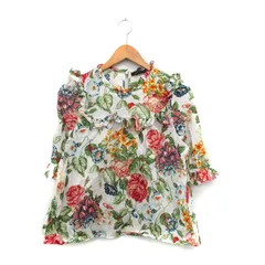 ザラウーマン ZARA WOMAN ブラウス シャツ 七分袖 フリル コットン 花柄 S アイボリー 白 /KT14