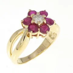 K18YG フラワー ルビー リング 0.82CT