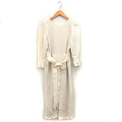 ラグナムーン LagunaMoon Iライン マキシ丈 ワンピース リボン スリット タック 無地 透け感 長袖 S オフホワイト /NT35