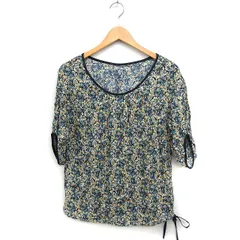 コムサイズム COMME CA ISM 花柄 カットソー  半袖 ボートネック F ブルー 青 ブラック 黒 /FT19