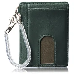 メンズ 軽くて薄い イタリア製 [Pregiudizio] ラム革 単パスケース 定期入れ ランヤード付き (Green)