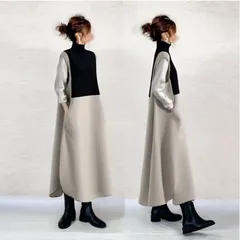 送料無料 ロングワンピース 即購入OK レディース ハイネック ロング丈 ワンピース マキシ丈 配色 切り替え 体型カバー ゆったり シンプル カジュアル おしゃれ かわいい 秋 冬 通勤 通学 20代 30代 40代 50代