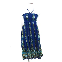 アクシーズファム axes femme ベアトップ ワンピース フレア ひざ丈 シャーリング 花柄 タック M 青 ブルー /NT2