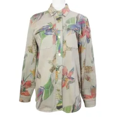 デシグアル Desigual 美品 22SS 花柄 シャツ 22SWCN04 ジャケット 長袖 S 茶 ブラウン X