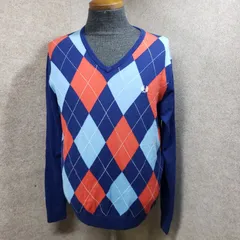 FRED PERRY アーガイル柄 Vネックニット ネイビー系 レッド系 ライトブルー系 表記サイズ：M　u7260e