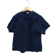 サマンサモスモス SM2 フリルカラー シャツ ブラウス 半袖 コットン 綿 F ネイビー 紺 /FT1