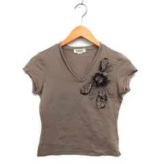 ポールスチュアート PAUL STUART コサージュ Vネック カットソー クロップド コットン 綿 半袖 M ベージュ /NT22