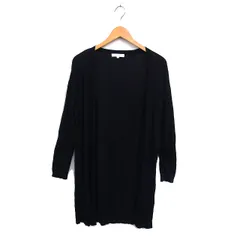 グローブ grove ロング カーディガン ニット オープン リブ ハイゲージ 長袖 L 黒 ブラック /NT24