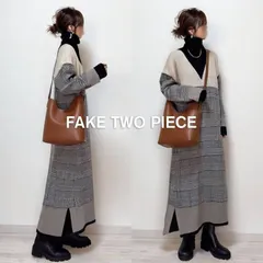 送料無料 ニット ワンピース レディース 即購入OK ハイネック ニットワンピ 長袖 重ね着風 レイヤード風 ロング丈 マキシ丈 配色 切り替え 体型カバー ゆったり シンプル カジュアル おしゃれ かわいい 秋 冬