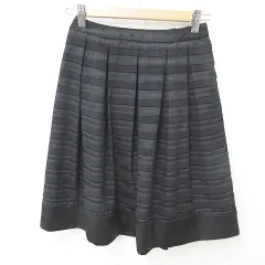 エニィスィス エニシス anySiS オンワード樫山 スカート プリーツ ひざ丈 シフォン ボーダー ブラック 黒 1 