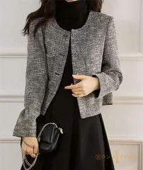 送料無料 ノーカラージャケット ツイードジャケット レディース アウター ジャケット ツイード 長袖 スーツジャケット きれいめ ノーカラー エレガント 春 秋 冬 無地 上品 フォーマル エレガント 入学式 卒業式