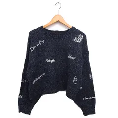 カスタネ Kastane ワイド ニット セーター リブ 刺繍 英字 クロップド ボートネック 長袖 S 黒 ブラック /NT6