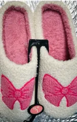 リボン ファー スリッパ L (9-10)サイズ