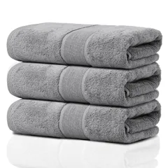 バスタオル 3枚セット高速吸水 速乾 耐久性 ふわふわ 毛羽落ち少ない 綿100% 人気 ホテル仕様 家庭用、業務用、スポーツ 四季通用 大判 60x120cm 柔らか肌触り 無地 北欧風(ライトグレー)