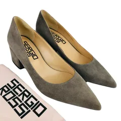 美品★sergio rossi・セルジオロッシ・レディース スエードレザー ポインテッドトゥ チャンキーヒール パンプス (36.5/約23.5㎝相当) イタリア製 ブランド フォーマルシューズ ハイヒール ビジネスシューズ 春靴