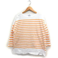コーエン coen ボーダー Tシャツ カットソー 7分袖 ボートネック コットン 綿 M ホワイト 白 オレンジ /FT6