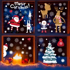 インテリア 装飾品 部屋 小物 壁飾り 窓ステッカー 静電気シール (トナカイ) ステッカー サンタさん 雪の結晶 204pcs入り 汚れない 剥がせる 静電ステッカー 飾り クリスマス LOKIPA