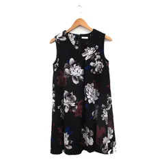 フレイアイディー FRAY I.D ワンピース ノースリーブ Vネック 膝丈 花柄 0 ネイビー 紺 /KT13