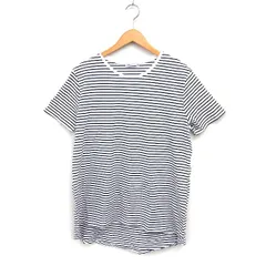 ザラ ZARA ボーダー Tシャツ カットソー 半袖 丸首 ロングテール コットン 綿 L ホワイト 白 ブラック 黒 /FT12