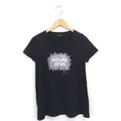 コムサイズム COMME CA ISM チュニック カットソー 丸首 英字 プリント プルオーバー 半袖 F 黒 ブラック /TT