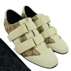 良品★GUCCI・グッチ・レディース キャンバスレザー切替し GGモノグラム柄 ブランドロゴ押印 ベルクロストラップ スニーカー (約23㎝相当) イタリア製 ブランドシューズ レディーススニーカー カジュアル オシャレ 春靴