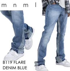 mnml B119 ウォッシュ加工切替フレアデニムパンツ 【裾溜め】【ブルー】【32】