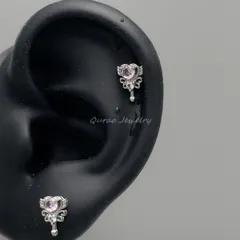 エンジェル ハート 魔法のステッキモチーフ ライトピンク ストーン シルバー ネジ式ピアス フラットキャッチ 片耳用 ラブリー ファンシー ガーリー ミニピアス 耳たぶ 軟骨 レディース 韓国アクセ