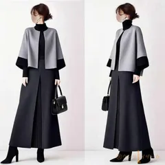 送料無料 セットアップ 即購入OK レディース秋 ノーカラー 羽織り カーディガン 七分袖 ショート丈 春セット バイカラー ロングスカート プリーツ切り替え オフィスセット 通勤 大人